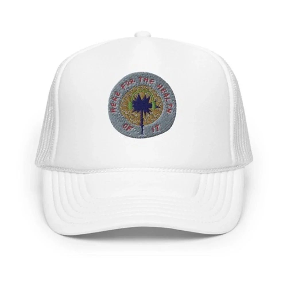 Otto White Trucker Hat Here For The Health Of It Foam Mesh Snapback Cap